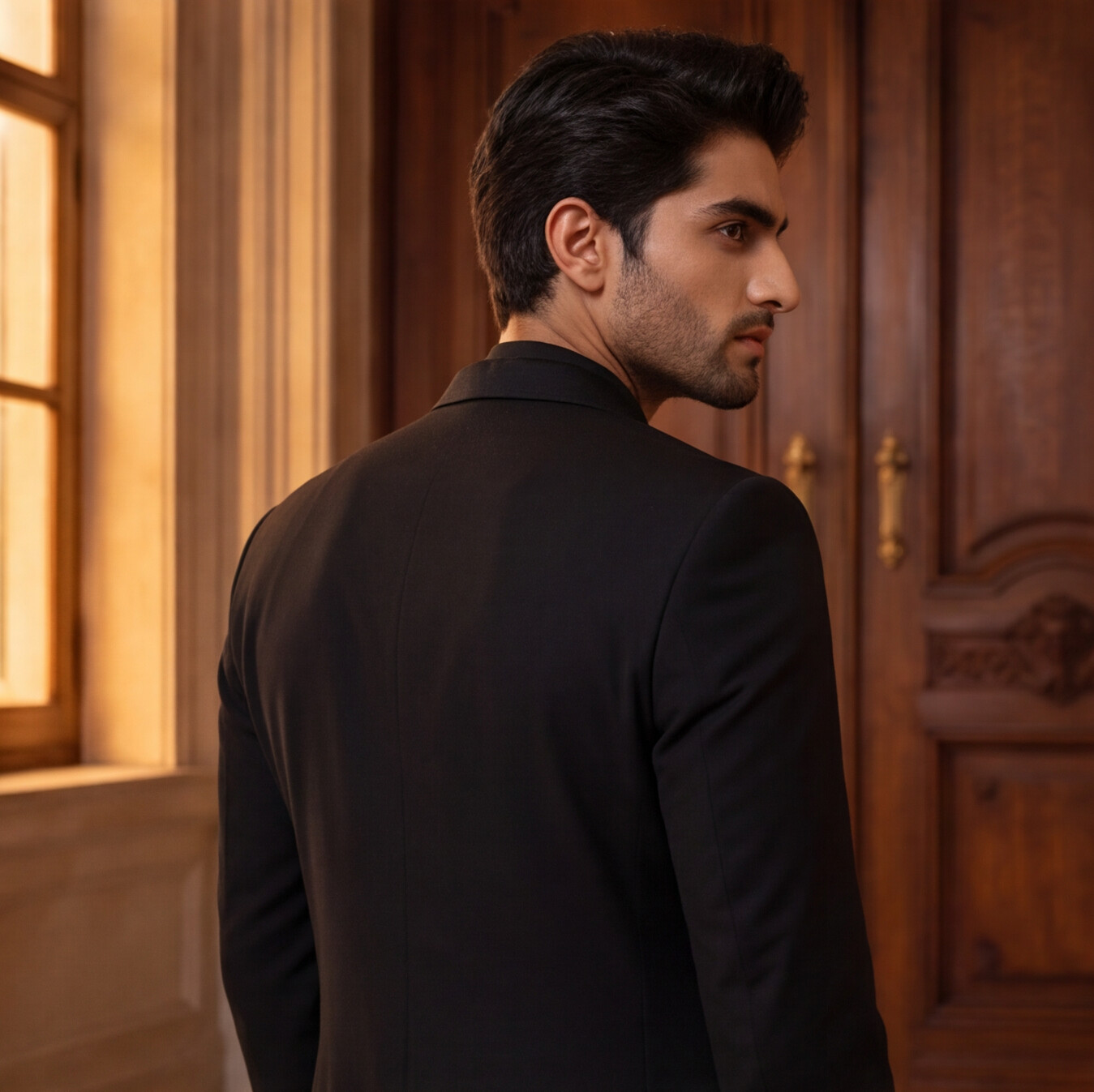 Black Hand Embroidered Designer Tuxedo with Bandhgala Waistcoat