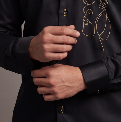 Black Designer Shirt with Face Work