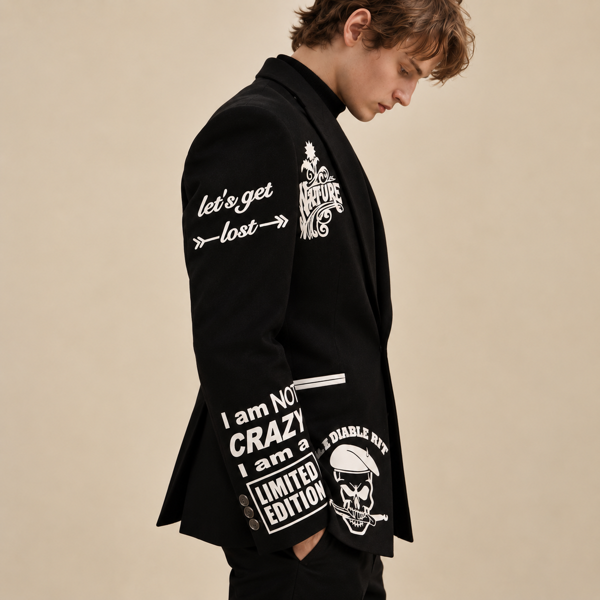 Black Mafia Motif Casual Blazer