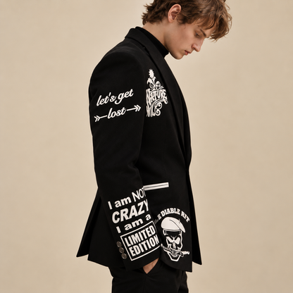 Black Mafia Motif Casual Blazer