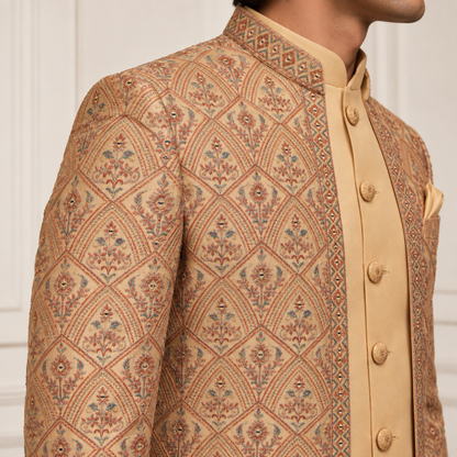 Beige Jute Embroidered Indo-Western