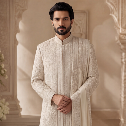 Light Rose Gold Embroidered Sherwani