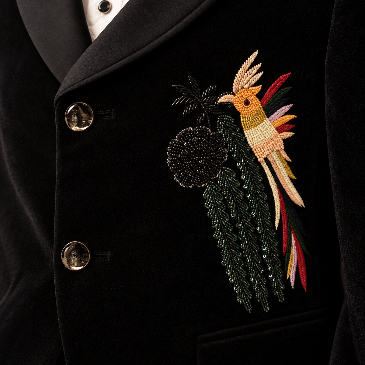 Black Bird Motif Hand Embroidered Designer Tuxedo