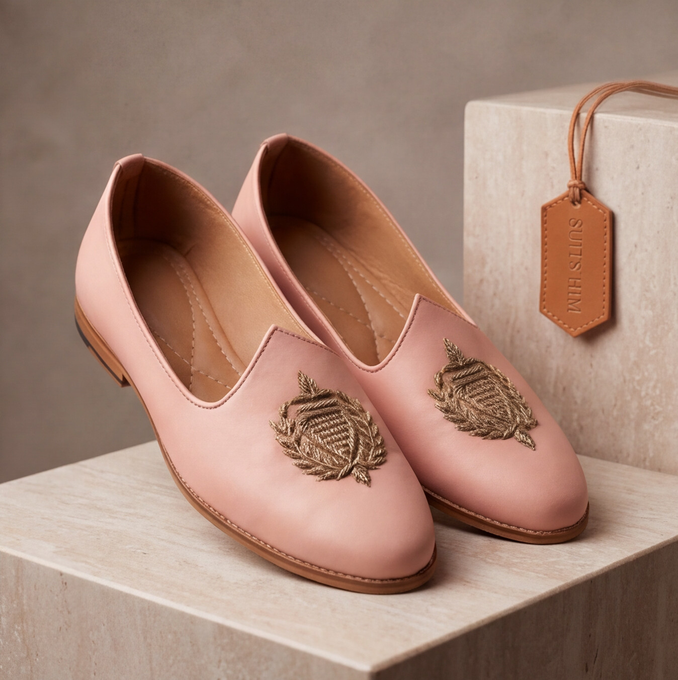 Peach Hand Made Embroidered Mojris