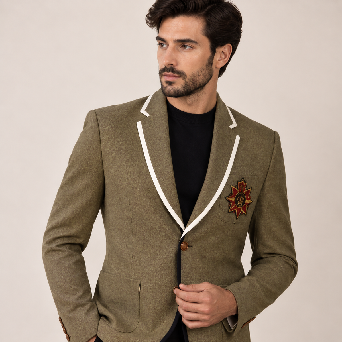 Light Olive Structured Jute Casual Blazer