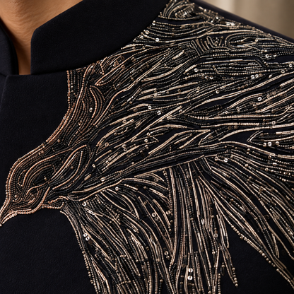 Blue Hand Embroidered Jodhpuri Bandhgala