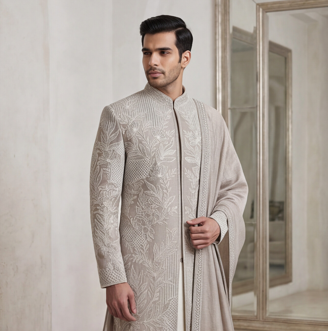 Dark Rose Gold Embroidered Sherwani