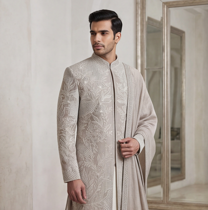Dark Rose Gold Embroidered Sherwani