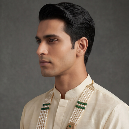 Green Pearl Layered Men's Necklace