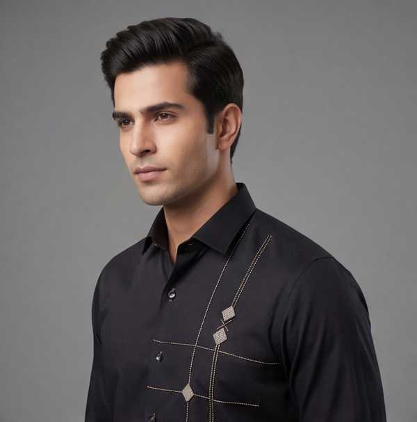 Black Hand Embroidered Designer Shirt