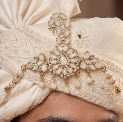 Cream Silk Handmade Sehra with Kalangi