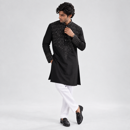 Black Hand Embroidered Ethnic Kurta