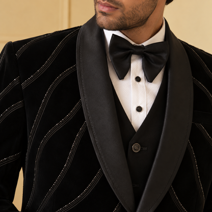 Black Pintex & Beads Work Designer Tuxedo