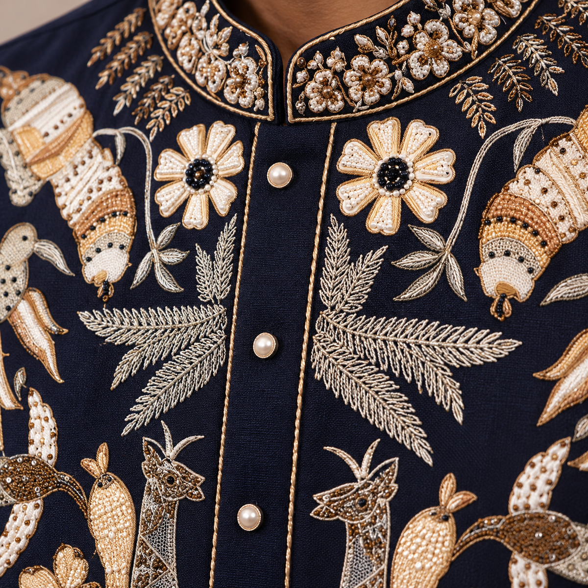 Black Hand Embroidered Giraffe Motif Ethnic Kurta
