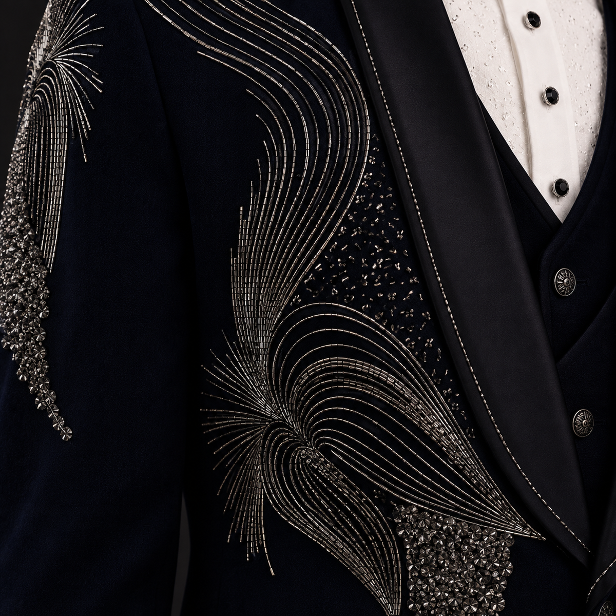 Blue Hand Embroidered Designer Tuxedo
