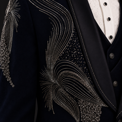 Blue Hand Embroidered Designer Tuxedo