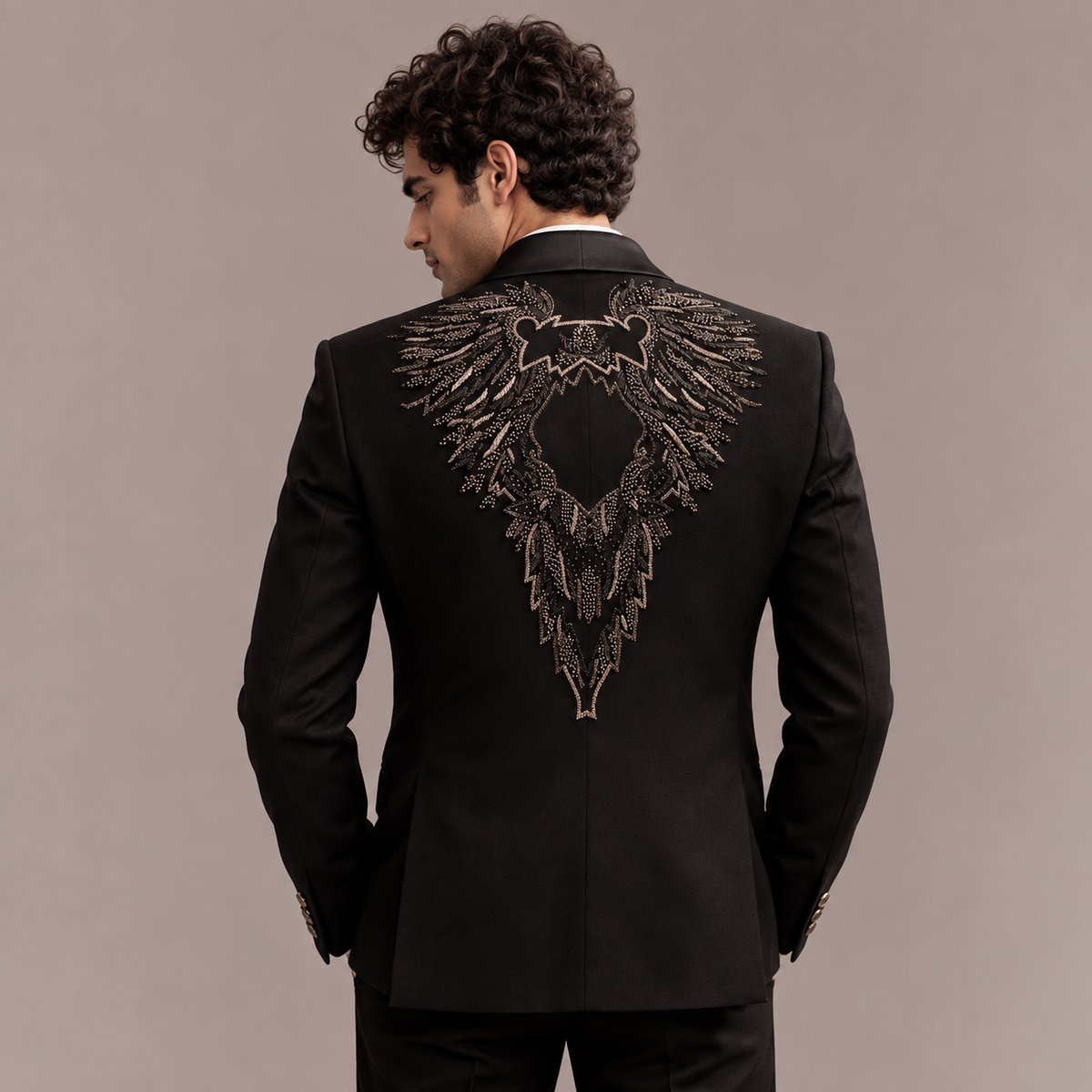 Black Hand Embroidered Designer Tuxedo
