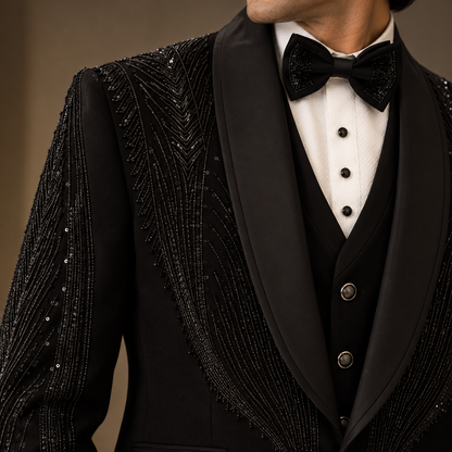Black Hand Embroidered Designer Tuxedo