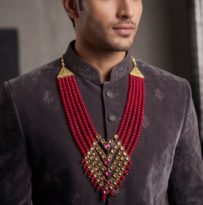 Pink Pearl Layered Men's Necklace