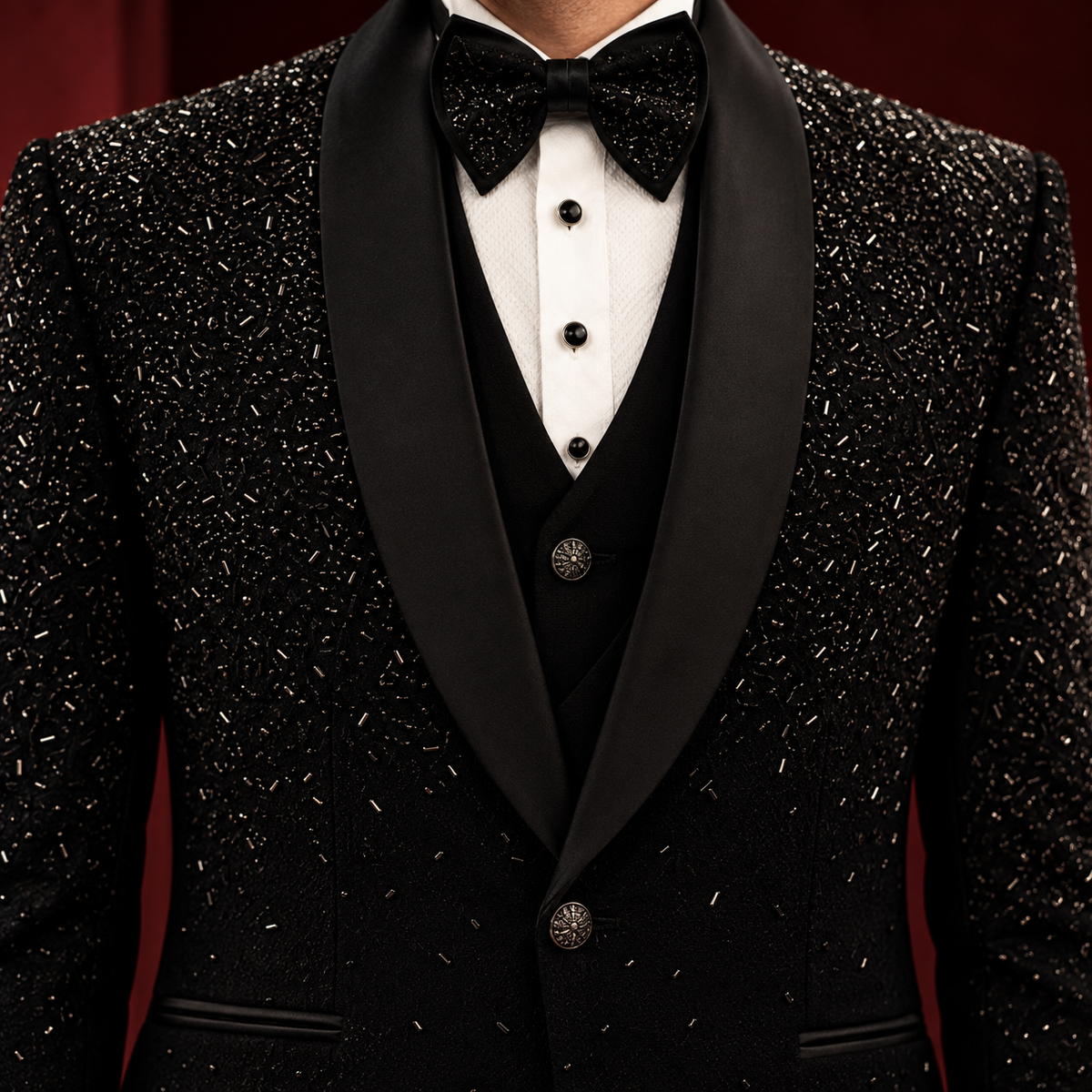 Black Hand Embroidered Designer Tuxedo