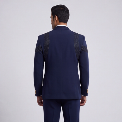 Blue Hand Embroidered Designer Tuxedo