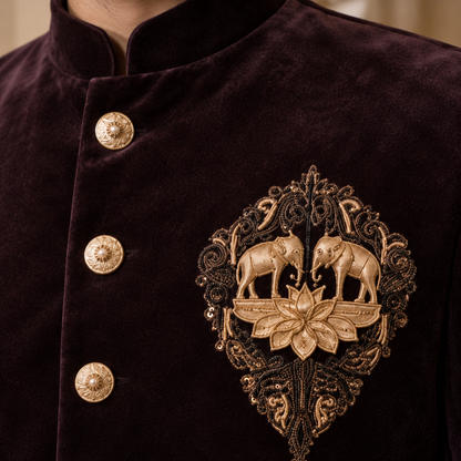 Cool Wine Hand Embroidered Indo-Western