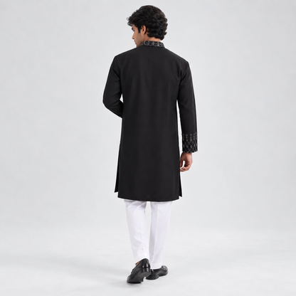 Black Hand Embroidered Ethnic Kurta