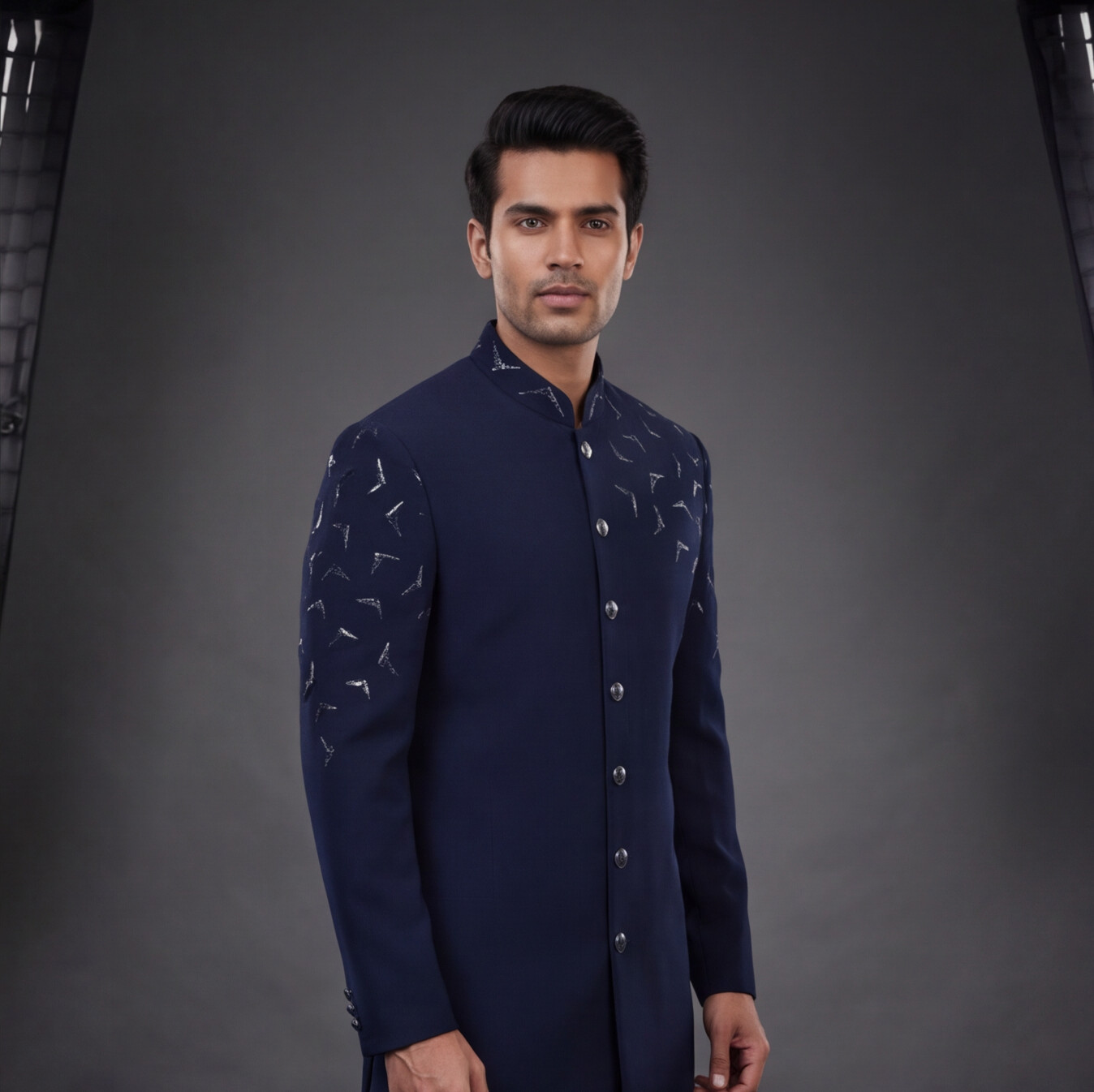 Blue Hand Embroidered Indo-Western
