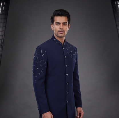 Blue Hand Embroidered Indo-Western