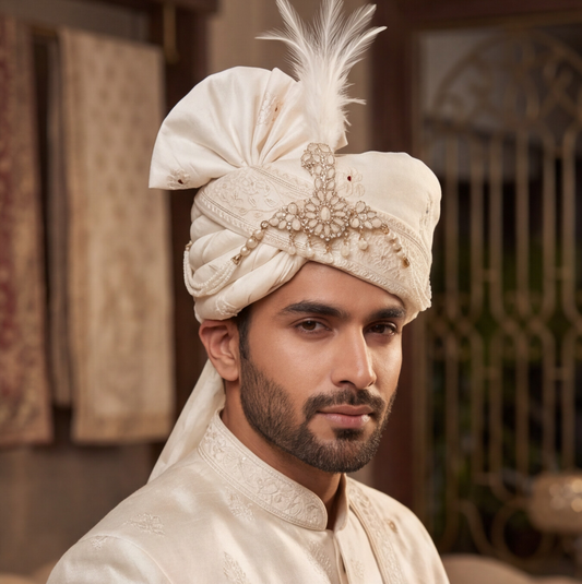 Cream Silk Handmade Sehra with Kalangi