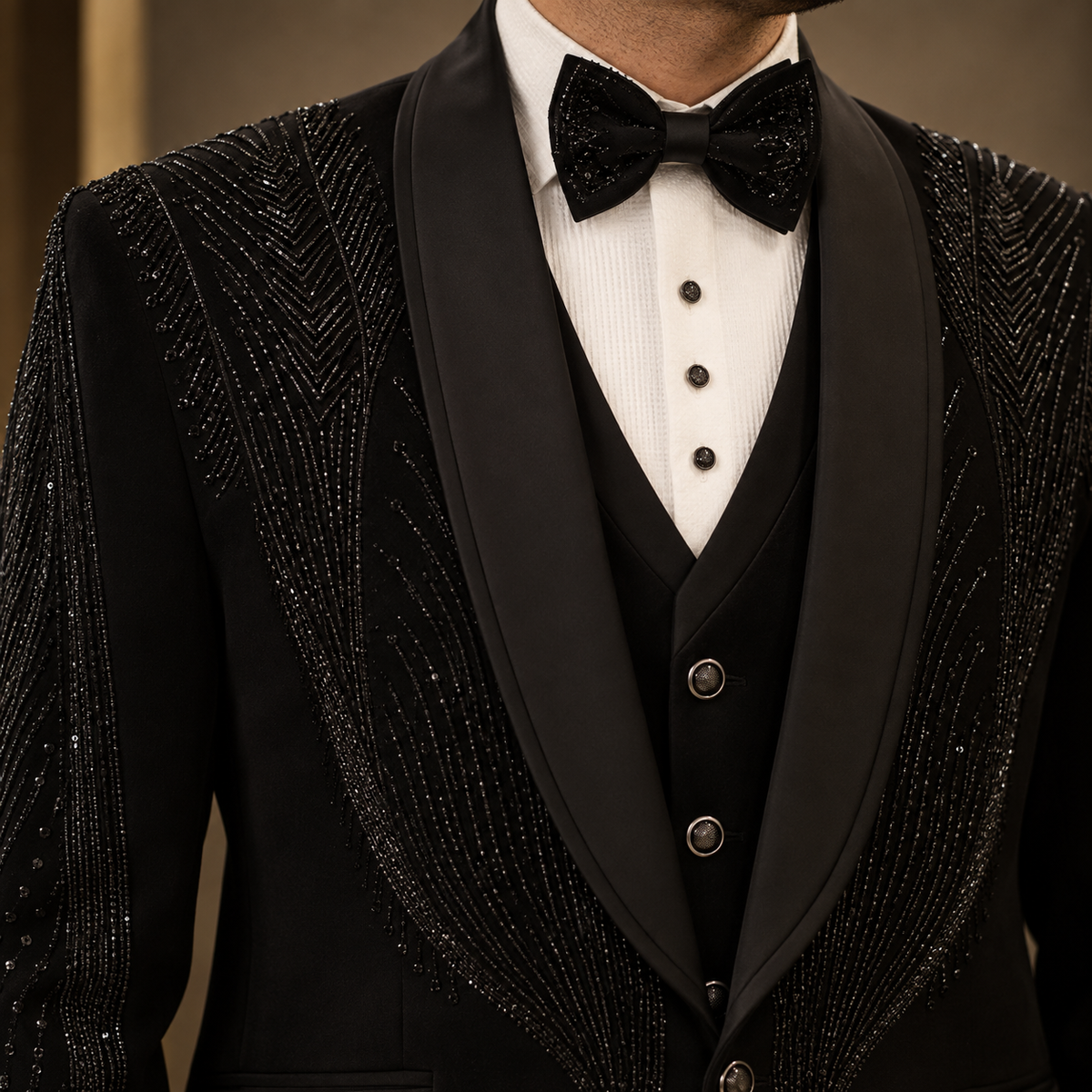 Black Hand Embroidered Designer Tuxedo
