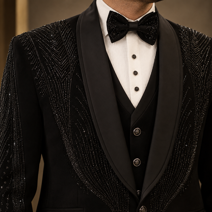 Black Hand Embroidered Designer Tuxedo