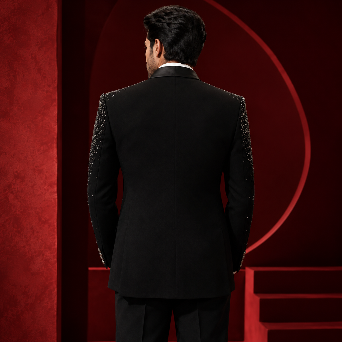 Black Hand Embroidered Designer Tuxedo
