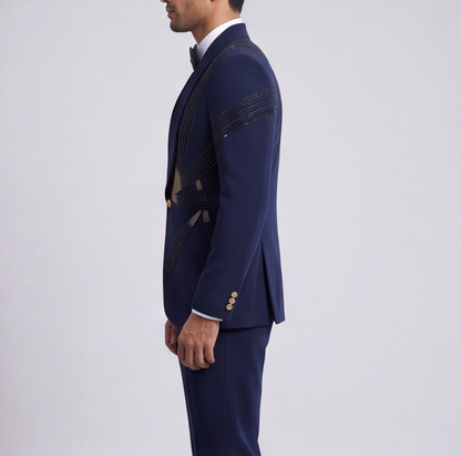 Blue Hand Embroidered Designer Tuxedo
