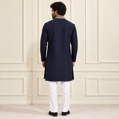 Black Hand Embroidered Giraffe Motif Ethnic Kurta