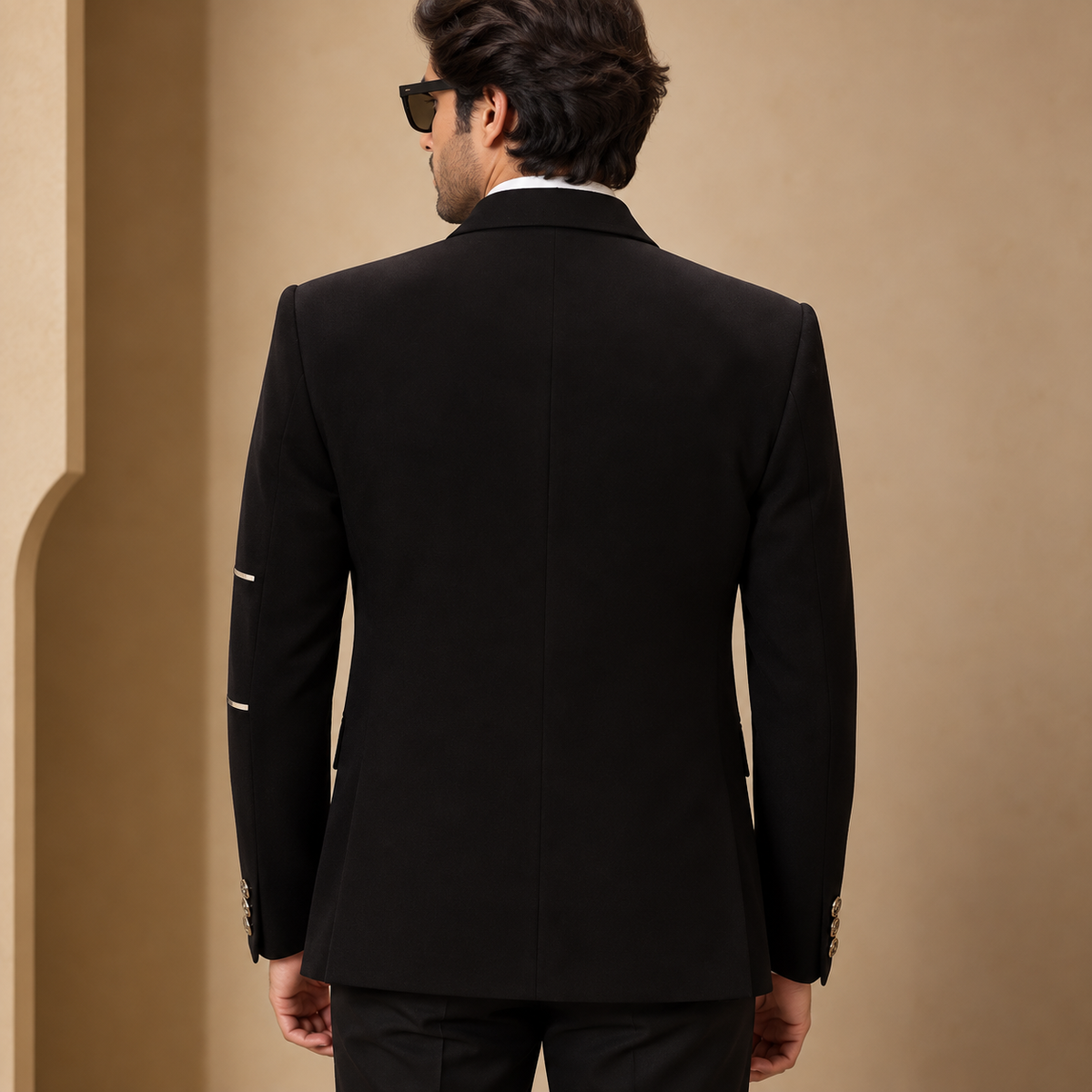 Black Satin Appliqué Designer Blazer Set