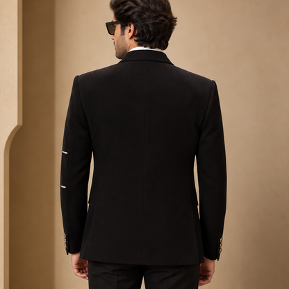 Black Satin Appliqué Designer Blazer Set