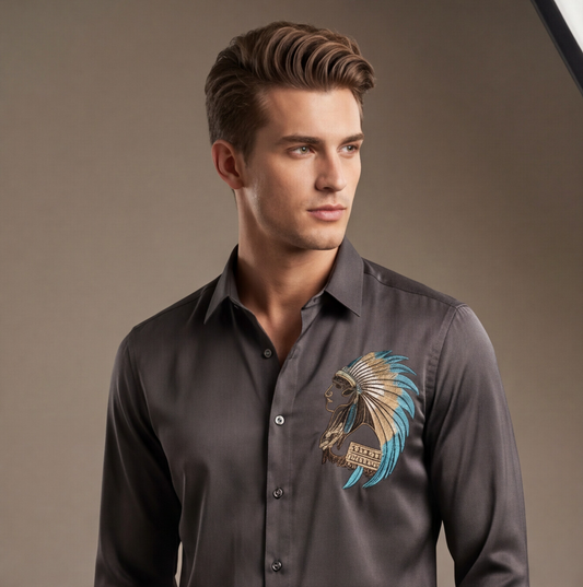 Black King Face Motif Designer Shirt
