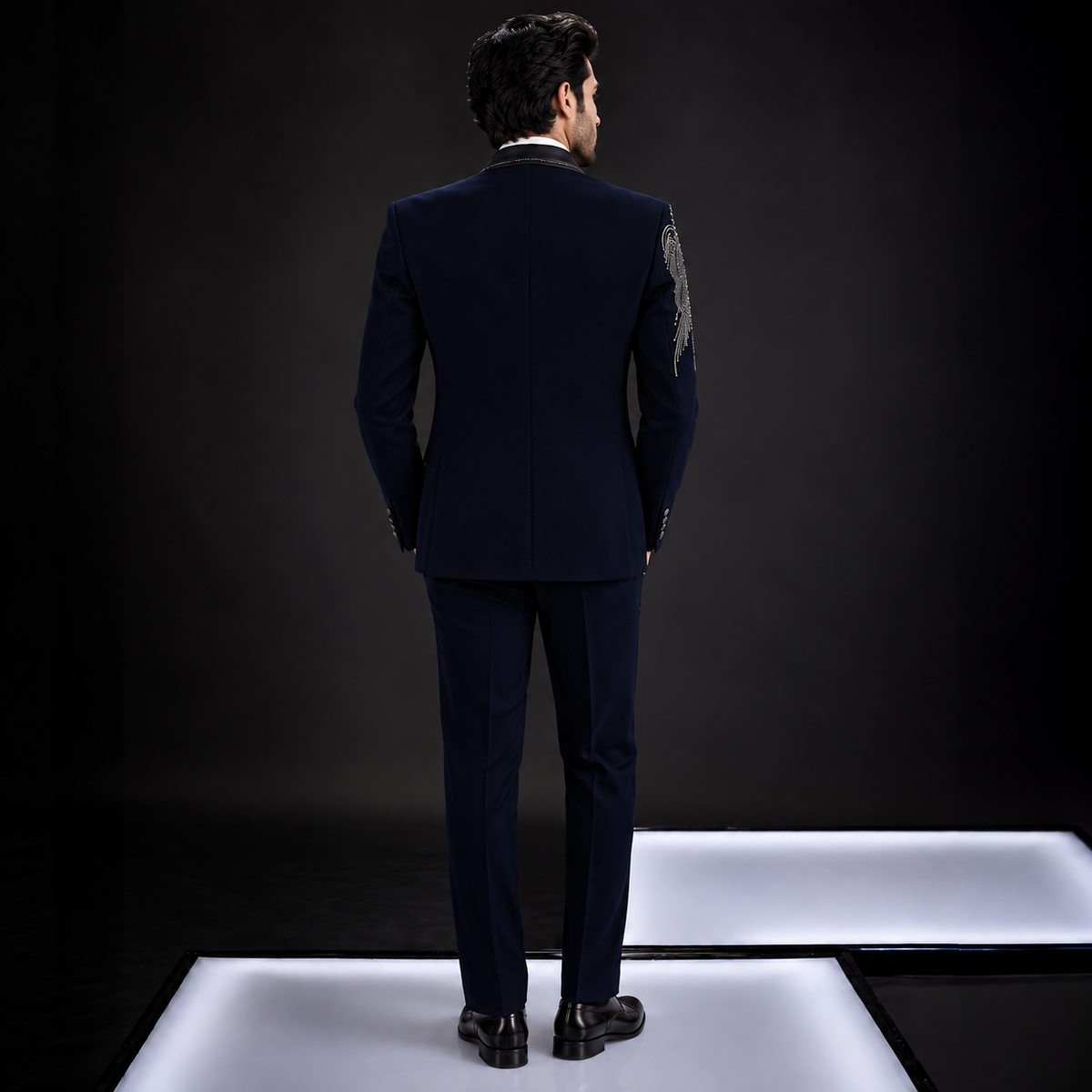 Blue Hand Embroidered Designer Tuxedo