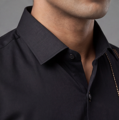 Black Hand Embroidered Designer Shirt