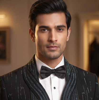 Black Hand Embroidered Designer Tuxedo