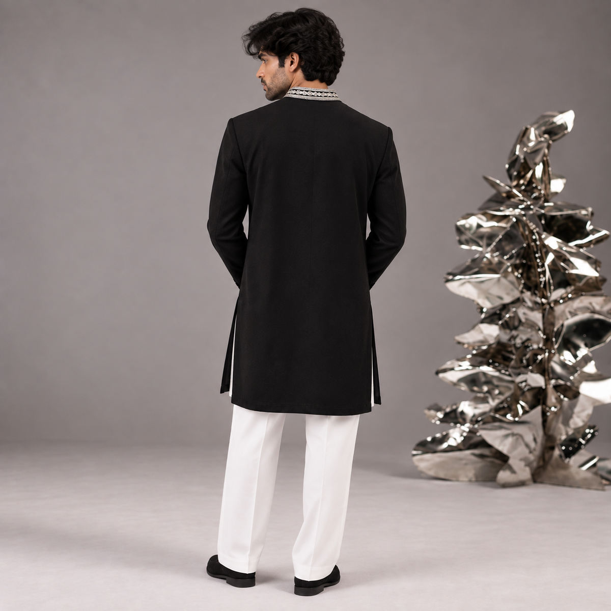 Black Hand Embroidered Mirror Work Ethnic Kurta
