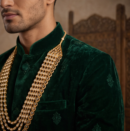 Golden Finish Kundan Polki Layered Men's Necklace