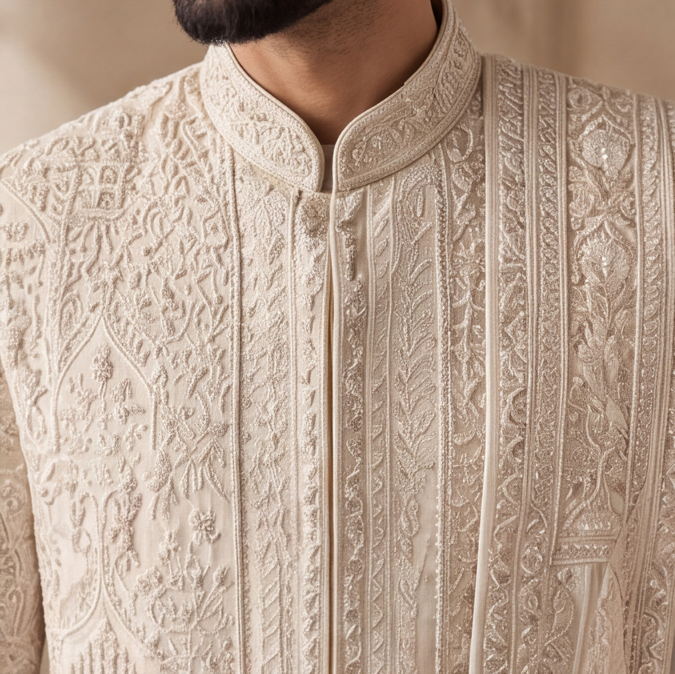Light Rose Gold Embroidered Sherwani