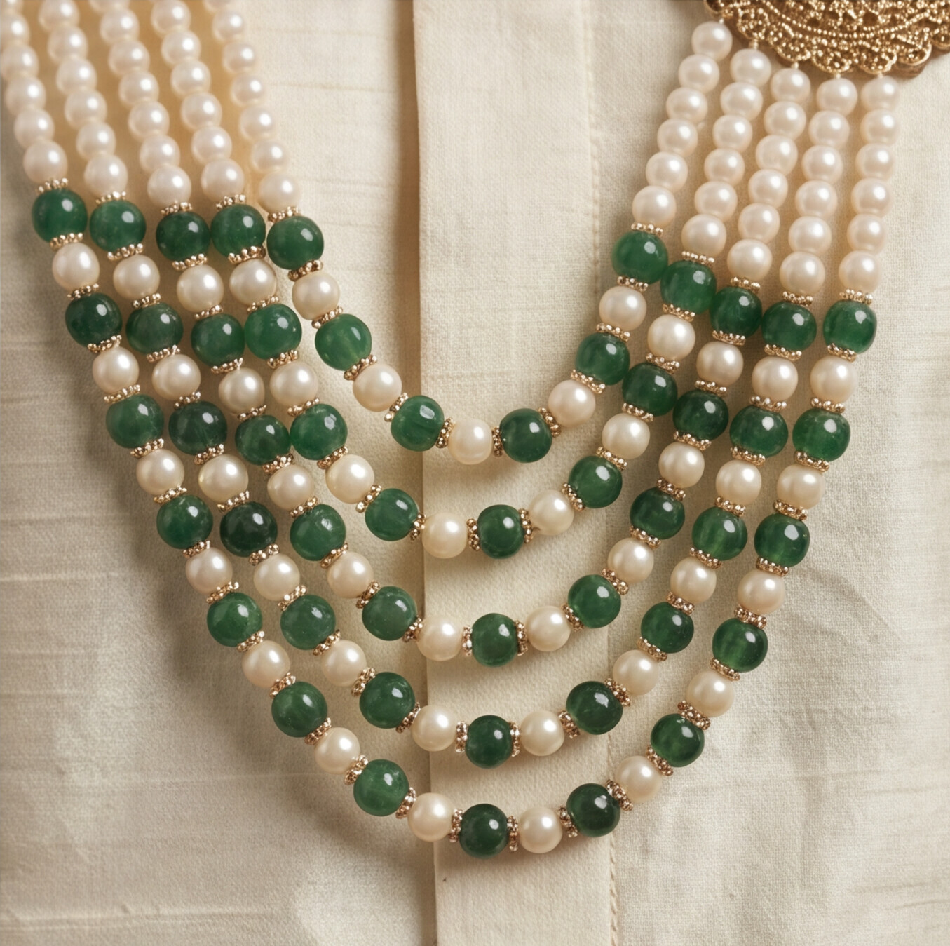 Green Pearl Layered Men's Necklace