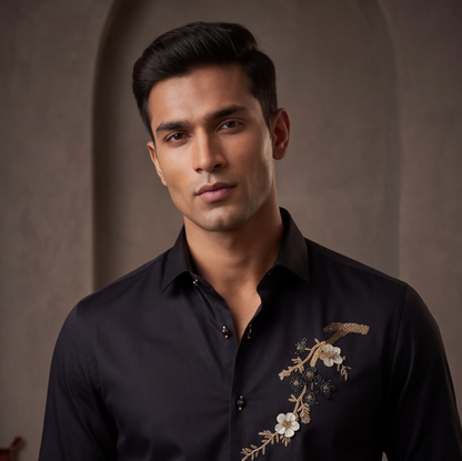 Black Floral Work Designer Shirt