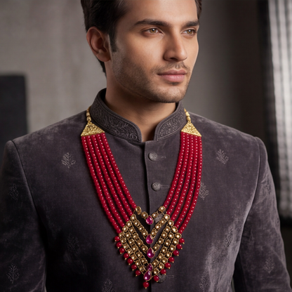 Pink Pearl Layered Men's Necklace