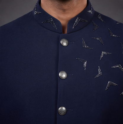 Blue Hand Embroidered Indo-Western