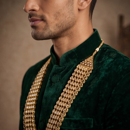 Golden Finish Kundan Polki Layered Men's Necklace