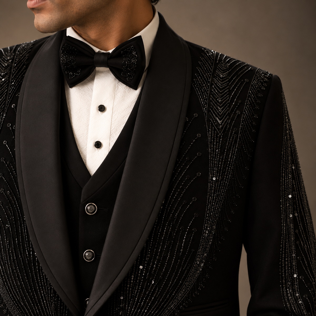 Black Hand Embroidered Designer Tuxedo